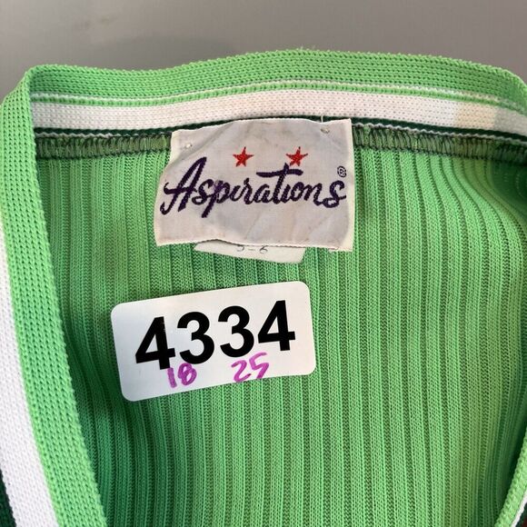 Vtg 60s 70s Green Argyle Cardigan Knit Check 5-6 Women's Aspirations Preppy - Picture 2 of 4